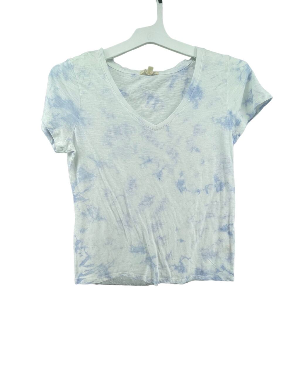Ultra Flirt White Blue Tie Dye Short Sleeve V-Neck Top Women's Size Large
